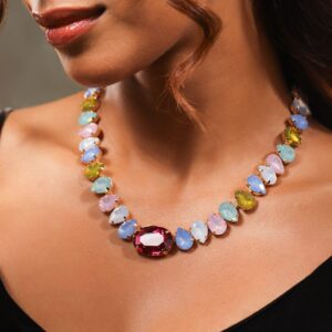 18K Gold-Plated Multicolor Crystal Zirconia Statement Necklace for a Glamorous Look - Gold
