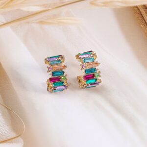 18K Gold-Plated Multicolor Gemstone Hoop Earring