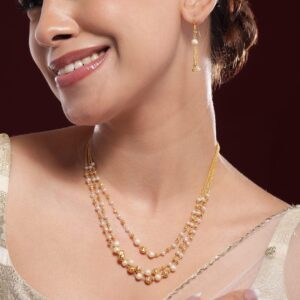 18K Gold-Plated Multilayer Pearl Beaded Necklace Set with Matching Earrings