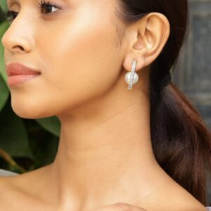 18K Gold-Plated Pearl Centerpiece Cubic Zirconia Half Hoop Earrings - Gold