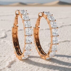 18K Gold-Plated Square-Cut Cubic Zirconia Studded Hoop Earrings - Gold