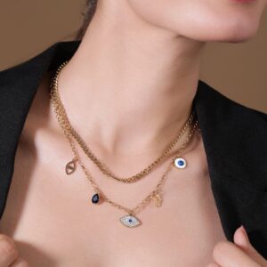 18K Gold Plated Stainless Steel Layered Charm Necklace, Tarnish-Free & Waterproof - Gold