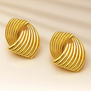 18K Gold-Plated Stainless Steel Tarnish-Free Waterproof Bold Knot Stud Earrings