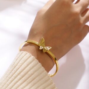 18K Gold-Plated Stainless Steel Tarnish-Free Waterproof Butterfly Motif Bracelet - Gold
