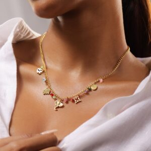 18K Gold-Plated Stainless Steel Tarnish-Free Waterproof Multicolor Charm Necklace - Gold