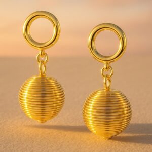 18K Gold-Plated Stainless Steel Tarnish-Free Waterproof Textured Sphere Hoop Drop Earrings