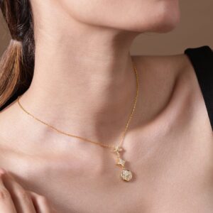 18K Gold Plated Stainless Steel Tarnish-Free Waterproof Zirconia Studded Necklace - Gold