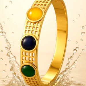18K Gold-Plated Stainless Steel TarnishFree Waterproof Multicolor-Gemstone Bracelet - Gold