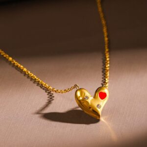 18K Gold-Plated Stainless Steel Tarnish-Free Waterproof Cubic Zirconia Heart Necklace - Gold