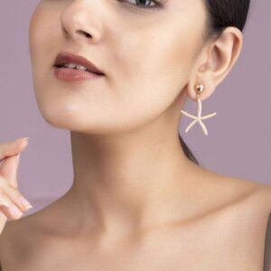 18K Gold Plated Starfish Shaped Drop Earrings with Pearl Beading Detailing