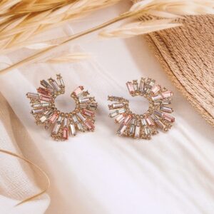 18K Gold-Plated Stone Studded Radiant Fan-Shaped Statement Classic Studs - Gold