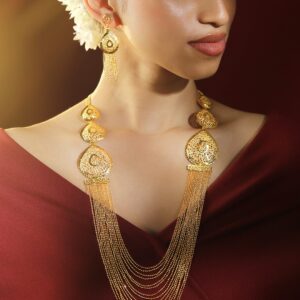 18K Gold-Plated Textured Disc & Multi-Layer Beaded Statement Necklace Set for Women
