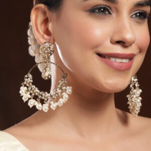 18K Gold-Plated Traditional Pearl Studded & Beaded Long Chandbali Earrings - Gold