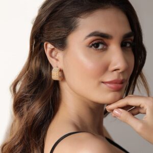 18K Gold Plated Wide Chain Link Half - Hoop Earrings