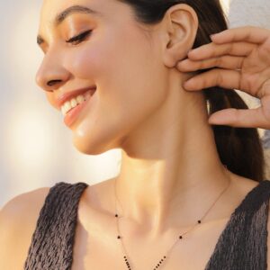 18k Rose Gold Plated Cubic Zicronia Studded with Black Beads Mangalsutra - Rose Gold