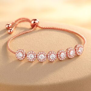 18K Rose Gold Plated Cubic Zirconia Studded Adjustable Pull-Chain Bracelet - Rose Gold