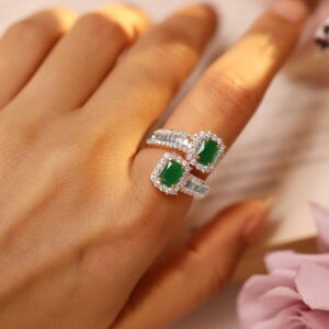 18K Rose Gold-Plated Emerald Green & Cubic Zirconia Studded Adjustable Finger Ring - Rose Gold::Green