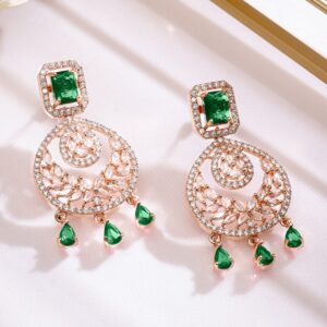 18K Rose Gold-Plated Emerald Green & White Cubic Zirconia Stone Chandelier Earrings