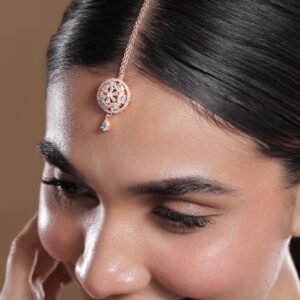 18K Rose Gold-Plated White & Cubic Zirconia Studded Designer Maang Tikka - Rose Gold