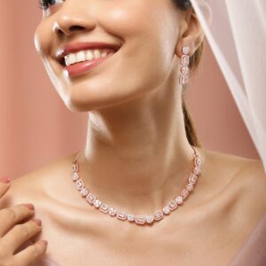 18K Rose Gold-Plated White Cubic Zirconia Studded Jewellery Set - Rose Gold