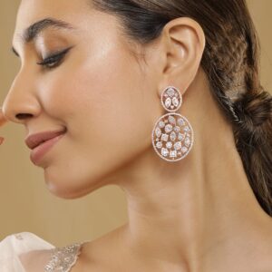 18K Rose Gold-Plated White Cubic Zirconia Studded Premium Drop Earrings - Gold