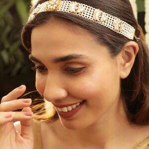 22 KT Gold Plated Kundan Studded Pearl Beaded Floral Sheeshpool - Gold