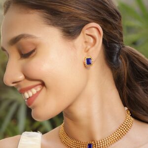 22K Gold-Plated Blue Sapphire Studded Jewellery Set - Gold