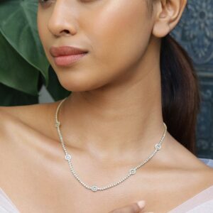 22K Gold-Plated Cubic Zirconia Studded Floral Charm Tennis Necklace