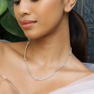 22K Gold-Plated Cubic Zirconia Studded Floral Charm Tennis Necklace