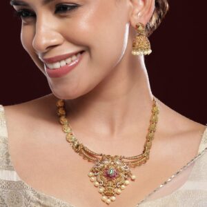 22K Gold-Plated Cubic Zirconia Studded Jewellery Set - Gold