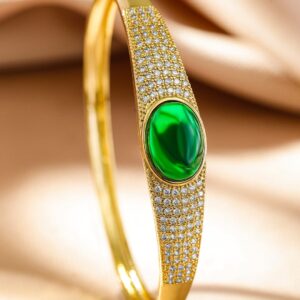 22K Gold-Plated Demi-Fine Emerald Green Stone & White Cubic Zirconia Studded Bracelet