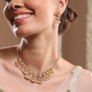 22K Gold-Plated Divine Lakshmi Motif Temple Jewellery Set with Pearl Details