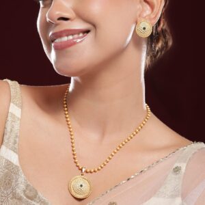 22K Gold-Plated Intricate Green Stone and Golden beaded Traditional Jewellery Set