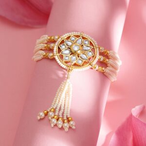22K Gold Plated Kundan and Pearl Blossom Bracelet