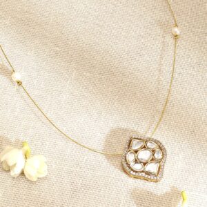 22K Gold-Plated Kundan & Cubic Zirconia Pendant Necklace with Pearl Detailing