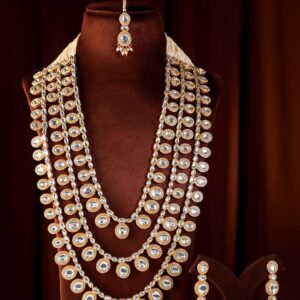 22K Gold-Plated Kundan & Cubic Zirconia Studded Multilayer Bridal Jewellery Set
