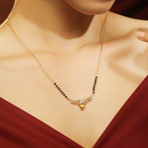 22K Gold-Plated Mangalsutra Necklace with Black Beads, Heart-Shaped Pendant & Cubic Zirconia for Women