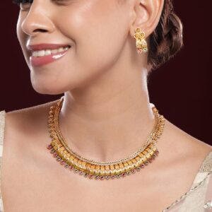 22K Gold-Plated Ruby & Emerald Stones Handcrafted Traditional Necklace Set