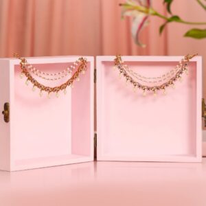 22K Gold-Plated Ruby & Green Stone Studded Pearl Beaded Layered Ear Chain