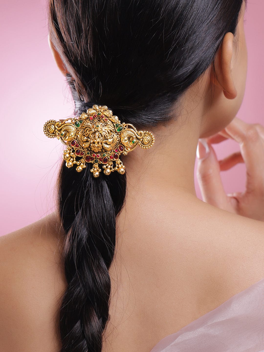 rubans-22k-gold-plated-ruby-pink-emerald-green-stone-studded-goddess-lakshmi-temple-hair-clip-with-hanging-beads-hair-accessories-1170742901.jpg