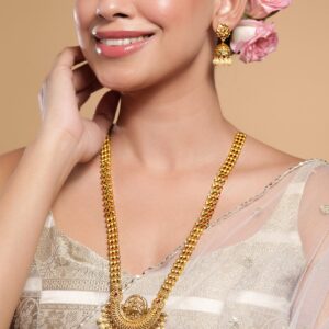 22K Gold-Plated Traditional Temple Jewellery Set with Lakshmi Motifs & Pearl Drops