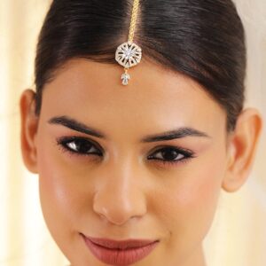22K Gold-Plated White Cubic Zirconia Studded Maang Tikka - Gold