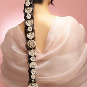 22K Gold-Plated White Kundan & Cream Pearl Beaded Handcrafted Head Jewellery for Women for Brides & Bridesmaids