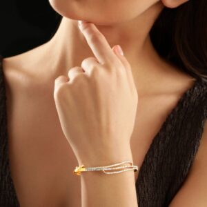 22K Gold plated Zirconia contemporary Sleek Bracelet - Gold