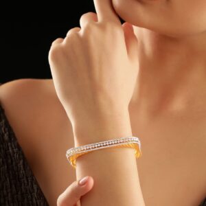 22K Gold Plated Cubic Zirconia Studded Elegant Bangle-Style Bracelet - Gold::Silver