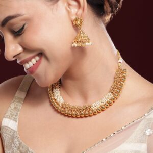 22KT Gold-Plated Pearls Beaded Traditional Jewellery Set - Gold