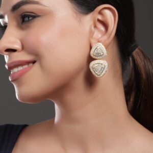 24 K Gold-Plated Aaa Cubic Zirconia Studded Premium Drop Earrings - Gold