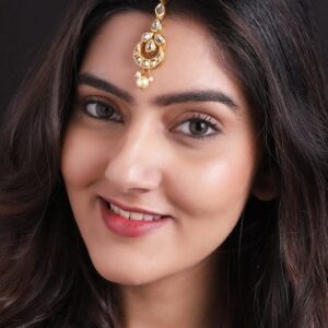 24K Gold Plated Handcrafted Kundan & White Pearls Maangtikka - Gold