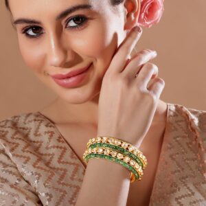 As Seen On Adah Sharma - 24K Gold Plated Kundan Studded Green Enamel Bangles - Gold::Green / 2.6