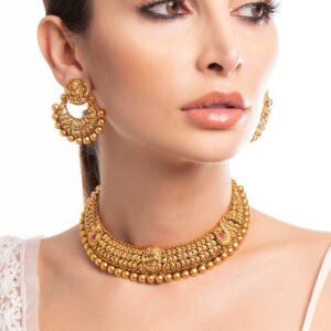 24K Gold Plated Matt Finish Necklace Set With Beautiful Design - Gold